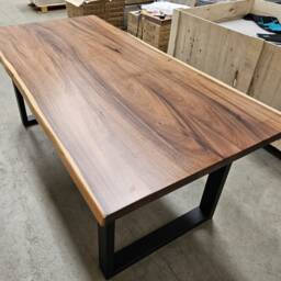 Solid Walnut Plank Dining Table/Desk With Live Edge & Metal Legs 180x90cm - thumbnail 2