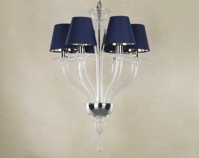 Venetian Chandelier Murano Blown Glass With Blue Silk Shades - 6 Light Fixture - image 1