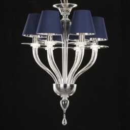 Venetian Chandelier Murano Blown Glass With Blue Silk Shades - 6 Light Fixture - thumbnail 2