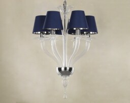 Handmade Pure Crystal Color Murano Glass Chandelier With Blue Silk Lampshades, 6 Lights, Handmade Made in Italy - thumbnail 1