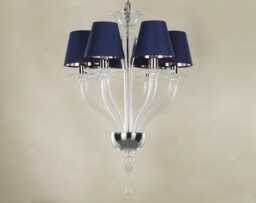 Venetian Chandelier Murano Blown Glass With Blue Silk Shades - 6 Light Fixture