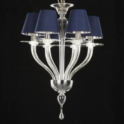 Handmade Pure Crystal Color Murano Glass Chandelier With Blue Silk Lampshades, 6 Lights, Handmade Made in Italy - thumbnail 2
