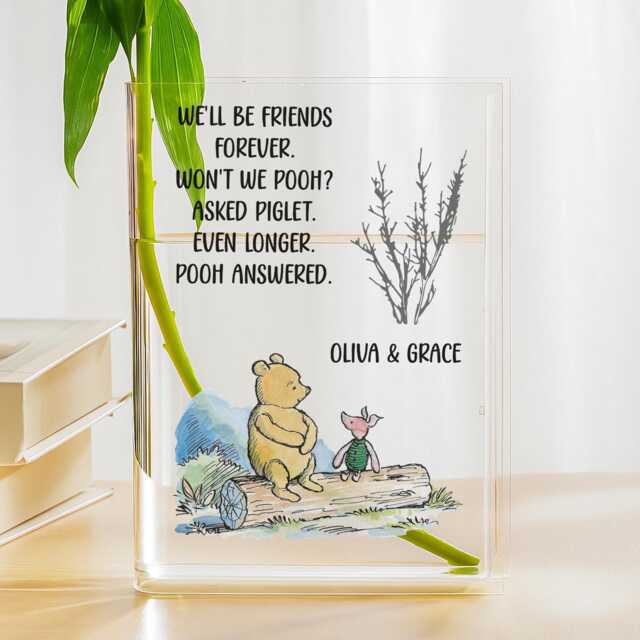 Pooh Bear Book Vase, & Piglet Friendship Winnie The Acrylic Decor, Bookish Best Friend Gift, Literary Shelf Vase - image 1