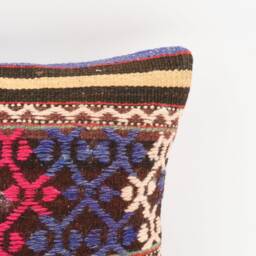 Handmade Turkish Kilim Pillow Cover Bohemian Geometric Accent, 14x14 - thumbnail 2