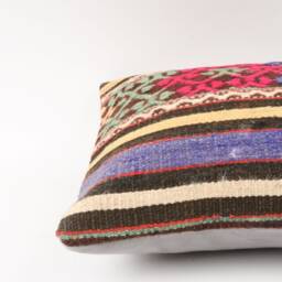Handmade Turkish Kilim Pillow Cover Bohemian Geometric Accent, 14x14 - thumbnail 4