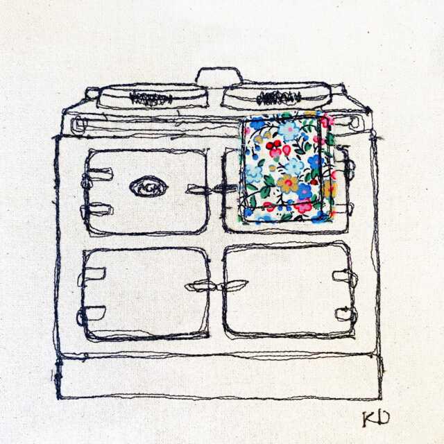 Aga Cooker Print Original Textile Art, English Kitchen Decor - image 1