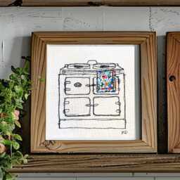 Aga Cooker Print Original Textile Art, English Kitchen Decor - thumbnail 2