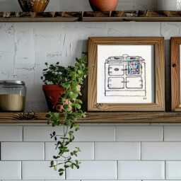 Aga Cooker Print Original Textile Art, English Kitchen Decor - thumbnail 3