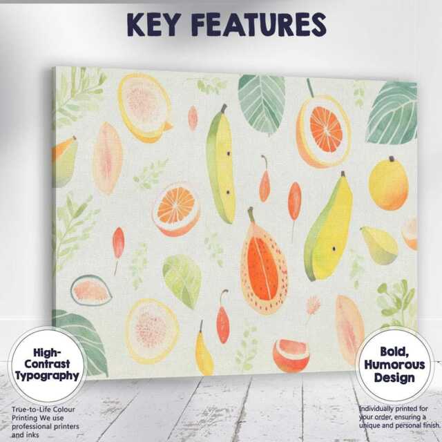 Soft Watercolour Tropical Fruit Botanical Repeat Pattern Canvas Wall Art Print Decor Picture Ready To Hang - image 1