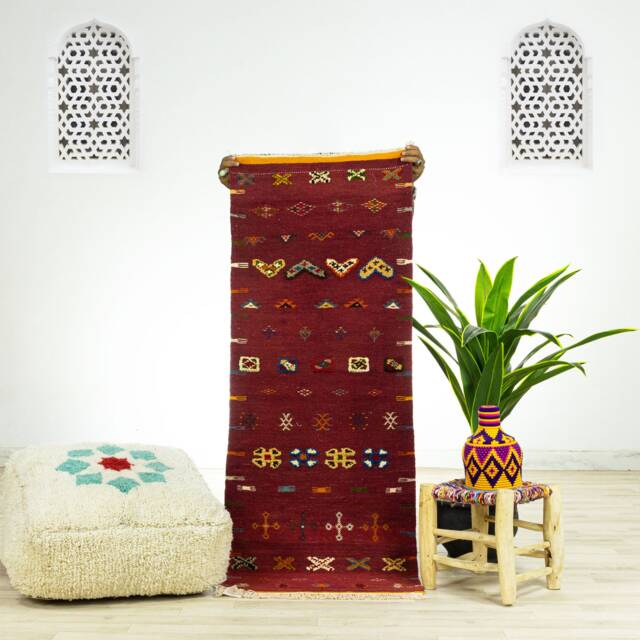 Handwoven Red Moroccan Kilim Rug Berber Geometric Area Rug - image 1