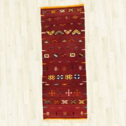 Handwoven Red Moroccan Kilim Rug Berber Geometric Area Rug - thumbnail 2