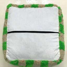 Checkered Wool Pouf Light Green Moroccan Berber Ottoman [Unstuffed] - thumbnail 3