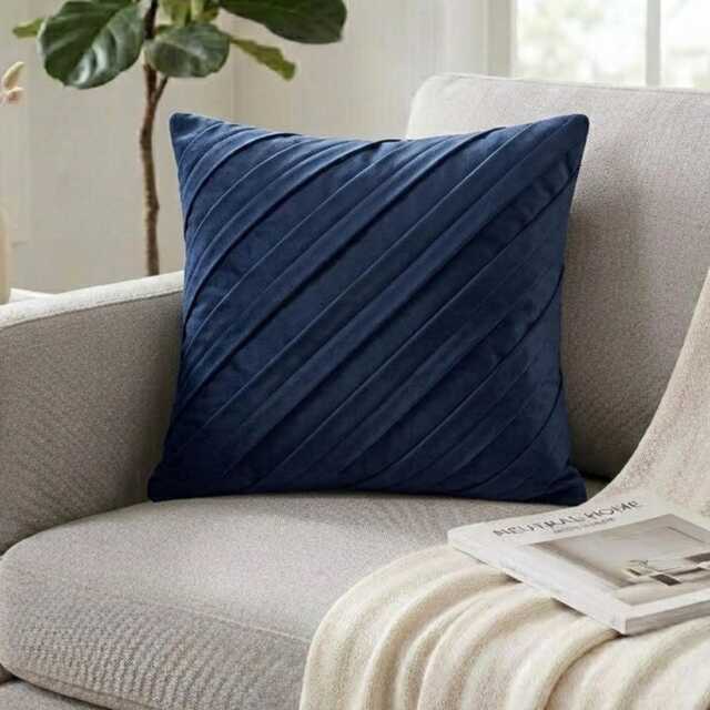 Faux Suede Navy Blue Solid Striped Pintuck, 24x24/26x26 Modern Euro Sham - Contemporary - image 1