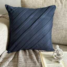 Faux Suede Navy Blue Solid Striped Pintuck, 24x24/26x26 Modern Euro Sham - Contemporary - thumbnail 3