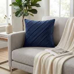 Faux Suede Navy Blue Solid Striped Pintuck, 24x24/26x26 Modern Euro Sham - Contemporary - thumbnail 2