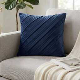 Faux Suede Navy Blue Solid Striped Pintuck, 24x24/26x26 Modern Euro Sham - Contemporary