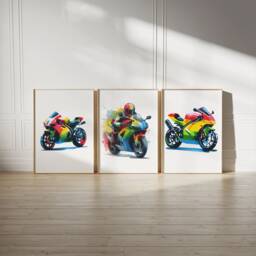 Colourful Motorbike Prints - Set Of 3 Posters - Motorbiker Wall Art Boys Room Decor Kids Motor Bike Artwork Dirt Biker Gift - thumbnail 1