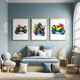 Colourful Motorbike Prints - Set Of 3 Posters - Motorbiker Wall Art Boys Room Decor Kids Motor Bike Artwork Dirt Biker Gift - thumbnail 2