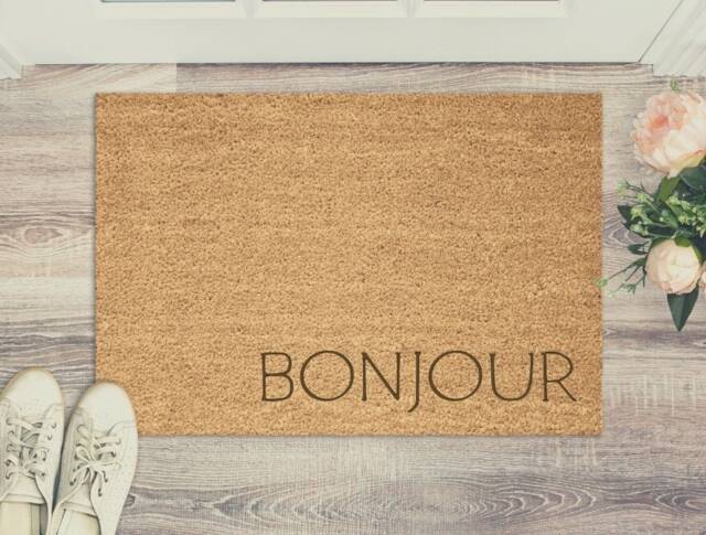 Bonjour Door Mat - Brown Coir Doormat New Home Or House Mats Hello Housewarming Gift For Couples Funny Pun Present Homeowner - image 1