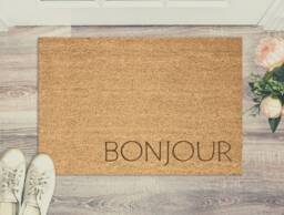 Bonjour Door Mat - Brown Coir Doormat New Home Or House Mats Hello Housewarming Gift For Couples Funny Pun Present Homeowner - thumbnail 1