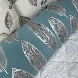 Teal Silver Leaf Bolster Cushion 16x6 Prestigious Textiles Fabric Embroidered Pillow For Sofa Or Bed Handmade Cylinder - thumbnail 2