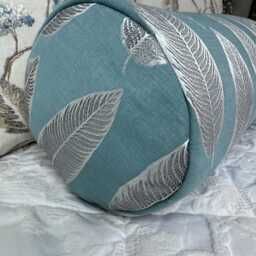 Teal Silver Leaf Bolster Cushion 16x6 Prestigious Textiles Fabric Embroidered Pillow For Sofa Or Bed Handmade Cylinder - thumbnail 3