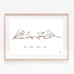Personalized Birds Love Poster, Family, 1 To 4 Children + 2 Parents, Different Colors Available - thumbnail 3
