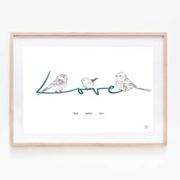 Personalized Birds Love Poster, Family, 1 To 4 Children + 2 Parents, Different Colors Available - thumbnail 2