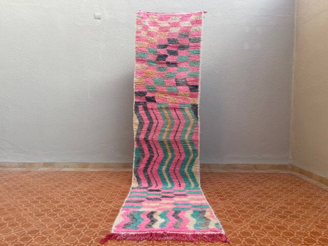 Handmade Pink Moroccan Rug - Boujaad Wool Runner - 2.5 X 9.7 Ft - image 1