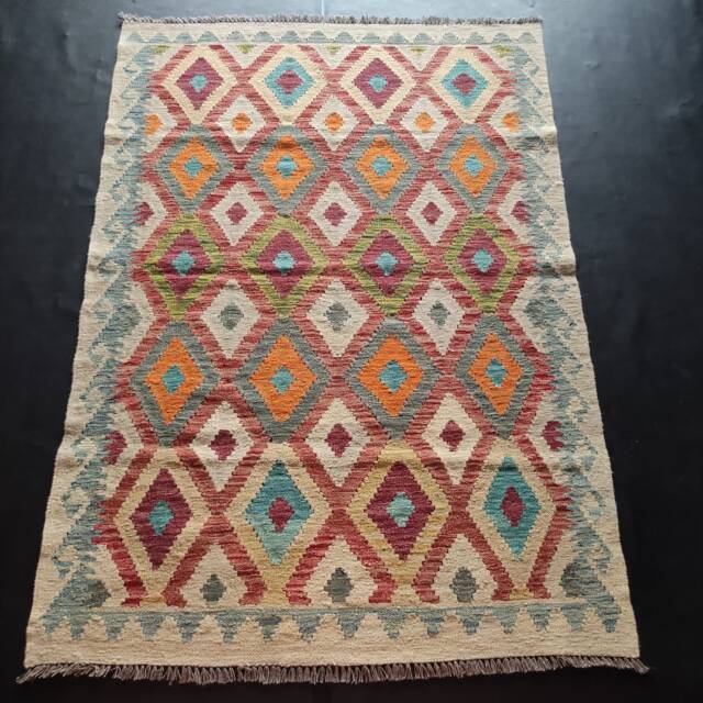 Kilim Rug Multicolour, Handmade Artisan Afghan Turkish Aztec Geometric Wool 180x126 cm - image 1