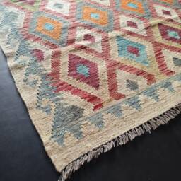 Kilim Rug Multicolour, Handmade Artisan Afghan Turkish Aztec Geometric Wool 180x126 cm - thumbnail 2