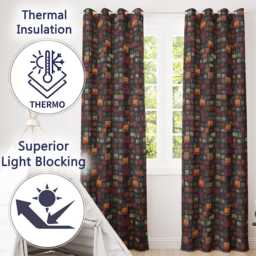 Autumn Mosaic Square Texture Multicolour Abstract Seamless Pattern Readymade Eyelet Ring Top Thermal 100% Blackout Curtains - thumbnail 3
