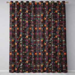 Autumn Mosaic Square Texture Multicolour Abstract Seamless Pattern Readymade Eyelet Ring Top Thermal 100% Blackout Curtains - thumbnail 2