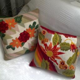 Hand Embroidered Pillow Cover Wool Floral Multicolored Flower Throw - thumbnail 3