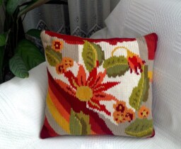 Hand Embroidered Pillow Cover Wool Floral Multicolored Flower Throw