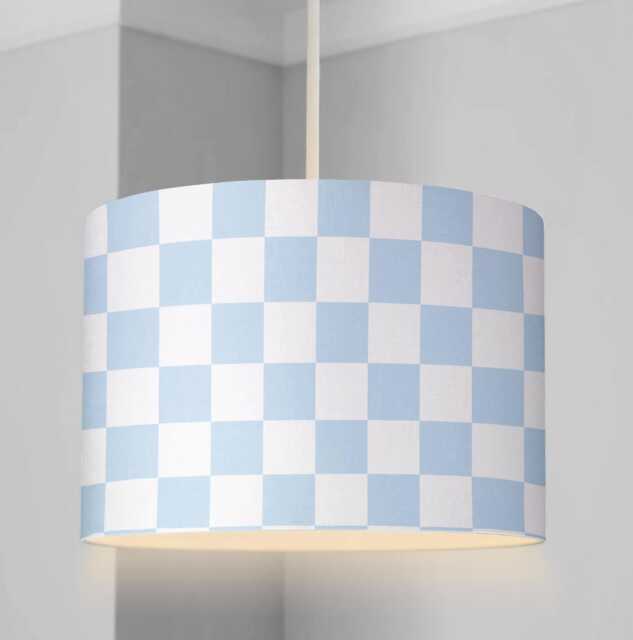 Lampshade - Nursery Ceiling Or Table Lampshade, Blue & White Checkered Lampshade, Childrens Round Kids Lampshade - image 1