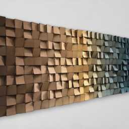 Wood Wall Art - Handmade Sound Diffuser Brown Gold Blue Decor - thumbnail 3