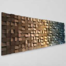 Wood Wall Art - Handmade Sound Diffuser Brown Gold Blue Decor - thumbnail 2