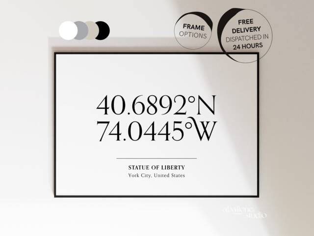 Custom Landscape Coordinates Print Office Wall Art Retirement Gifts 21st Birthday Gift Neutral New Home - image 1