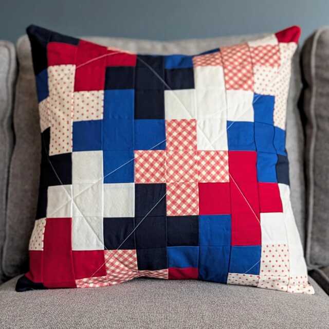 Quilted Pillow Cover 20x20, Patchwork Sham, 4Th Of July Decor, Modern Patriotic Pillow, Gifts For Veterans - image 1