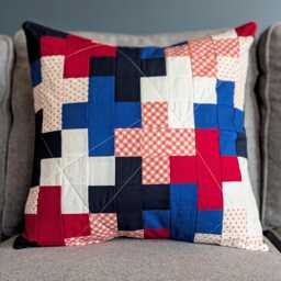 Quilted Pillow Cover 20x20, Patchwork Sham, 4Th Of July Decor, Modern Patriotic Pillow, Gifts For Veterans - thumbnail 1