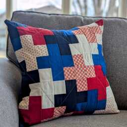 Quilted Pillow Cover 20x20, Patchwork Sham, 4Th Of July Decor, Modern Patriotic Pillow, Gifts For Veterans - thumbnail 3