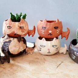 The Big Headed Cat. Ceramic Handmade Plant Pot. Succulent Cactus Grumpy Cat. Personalised. Pottery. Terracotta. Custom Gift Ideas - thumbnail 3