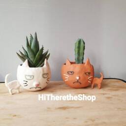 The Big Headed Cat. Ceramic Handmade Plant Pot. Succulent Cactus Grumpy Cat. Personalised. Pottery. Terracotta. Custom Gift Ideas - thumbnail 4