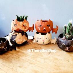 The Big Headed Cat. Ceramic Handmade Plant Pot. Succulent Cactus Grumpy Cat. Personalised. Pottery. Terracotta. Custom Gift Ideas - thumbnail 2