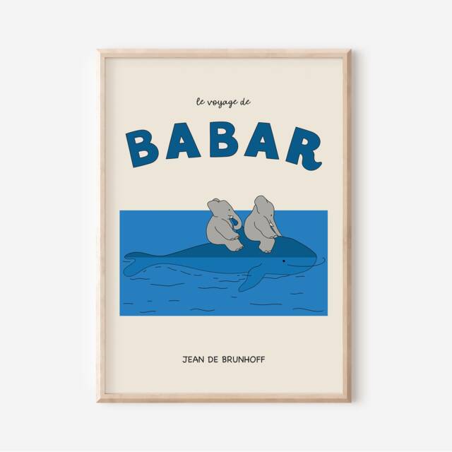 Babar The Elephant Voyage Whale Print, Nursery Kids Bedroom, Girl, Boy, Playroom Wall Art, Unframed, A1/A2/A3/A4/A5, Quote Print - image 1