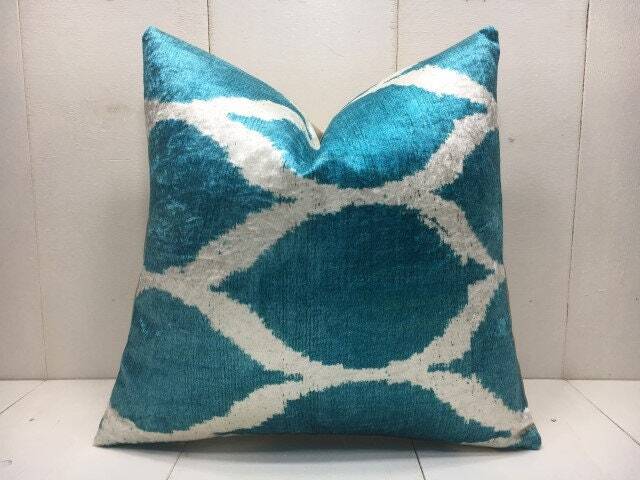 Hand Dyed Silk Ikat Pillow Cover, Modern Accent Cushion - 16x16 - image 1