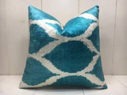 Hand Dyed Silk Ikat Pillow Cover, Modern Accent Cushion - 16x16 - thumbnail 1