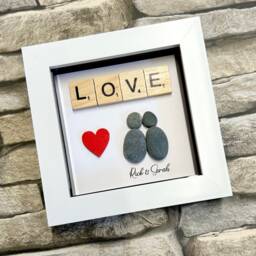 Valentine Gift Personalised Pebble Art Couple Picture, Romantic Anniversary For Him Or Her, Handmade Love Picture - thumbnail 3