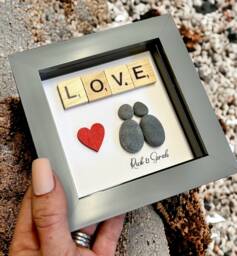 Valentine Gift Personalised Pebble Art Couple Picture, Romantic Anniversary For Him Or Her, Handmade Love Picture - thumbnail 1